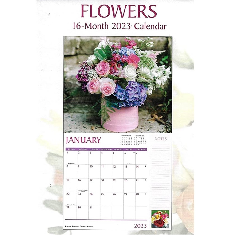 Calendar 2023 Flower Bouquets 16 Month Wall Calendar Gift 12 X 22 inches - Picture 3 of 9